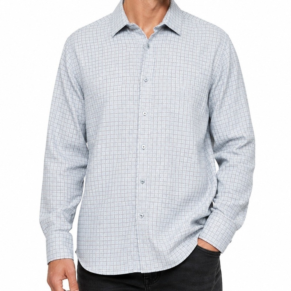 JT CLOTHERS Mens XL Blue Gingham Check Long Sleeve Button Up Shirt‎ Dress Casual